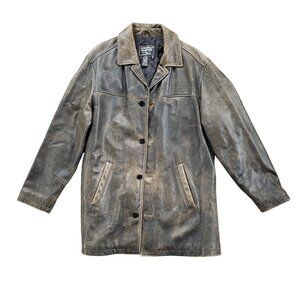Eddie Bauer LEATHER JACKET Mens Large Tall Brown Distressed Dean Winchester